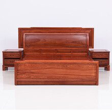 DFJXW F红木家具缅甸花梨（学名：大果紫檀）实木床婚床新中式仿古高低床1.8米 带床头柜 长214*宽180*高112(床高40)cm