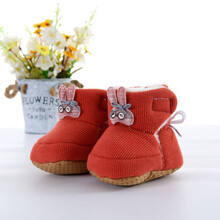 楚歌质优品 婴儿棉鞋加绒加厚秋冬新生儿鞋子软底针织棉布宝宝不掉鞋 红色YX19小兔布标复古针织棉鞋 0-6个月