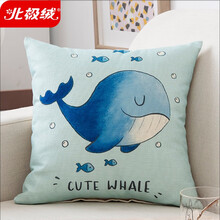 北极绒（Bejirog）亚麻风抱枕 卡通沙发靠垫汽车腰靠办公室靠枕床头靠背腰垫枕垫 含芯 小鲸鱼 45*45cm