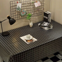 桌布防水防烫防油免洗网红pvc台布ins少女心书桌布北欧茶几餐桌布 黑格子-防油PVC 90*140CM(书桌常用)