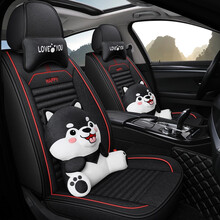 魅尚 2021新款汽车坐垫全包围四季通用亚麻布艺座垫五座小车免拆卡通汽车座套 商务黑-卡通版 广州本田雅阁 飞度 锋范 凌派 缤智 理念