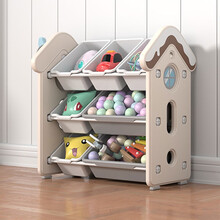 儿童玩具收纳架收纳盒收纳箱收纳筐收纳篮收纳桶置物架塑料幼儿园收纳柜整理架多层宝宝书架绘本架宝宝玩具 甜点屋收纳架+【组合2】+富士山白