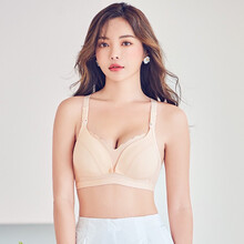 米度丽 哺乳文胸无钢圈孕妇内衣聚拢防下垂怀孕期产后喂奶胸罩前开扣薄款 肤色 75B