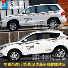 华泰新圣达菲 车贴拉花 C9 改装饰 车身腰线贴纸 宝利格 汽车彩条 进口材质：深灰+亚金 A款