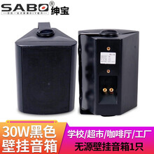 绅宝 (sabo) 壁挂音箱 室内挂壁喇叭 广播会议室功放音响 咖啡厅超市店铺壁挂式无源音响 30W黑色无源壁挂音箱(1只)
