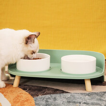 疯狂小狗 猫碗陶瓷双碗护颈防打翻猫狗碗防外溅猫食盆猫咪水碗用品