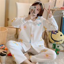 邦帛莉 月子服孕妇睡衣 秋冬款纯棉加厚产妇哺乳睡衣喂奶衣居家套装孕妇装 6016-白色太阳花 M码（90-110斤）