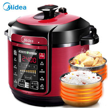 美的(Midea)电压力锅 红色电脑版高压锅压力可调电压锅电饭煲 智能可预约 上盖可拆洗电高压锅 6L升双胆智能