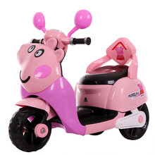 儿童电动车佩奇宝宝摩托车遥控小孩玩具车可坐可骑充电三轮车电瓶 双驱动+早教+遥控粉色