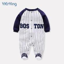 依尔婴 婴儿连体衣春秋季0-1岁男女宝宝衣服新生儿棉包脚哈衣爬服 LTY412-运动球衫 0-3个月参考尺码59CM