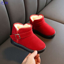 之初2020新款加厚加绒雪地靴女男童儿童鞋冬季防水防滑低帮软底棉鞋子 红色x8 34码内长20.0cm