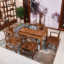 寻古红木家具非洲鸡翅木（学名：非洲崖豆木）茶桌椅组合实木中式喝茶台乌金石茶海茶艺桌泡茶桌子办公室茶桌 六件套：158电热炉茶桌+大号禅椅+...
