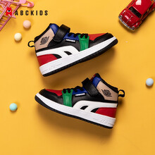 abckids童鞋儿童棉鞋AJ运动鞋2020秋冬加绒新款休闲高帮板鞋男童女童耐磨百搭鞋 黑/红【加绒,偏小半码,建议拍大一码】 26(鞋内长16.9cm)