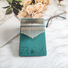 21音拇指琴卡林巴琴乐器初学者礼物kalimba手指钢琴17音便携木质 美松木青色卡通单板+8