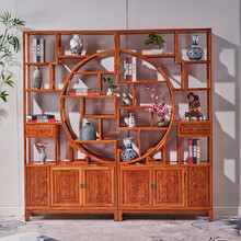 博古架隔断架   实木中式多宝阁仿古家具茶叶柜古董架客厅玄关隔断柜置物架洞狮 大团圆博古架（196*28*198） 1.6-2米