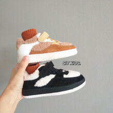 冬韩版儿童棉鞋加绒休闲板鞋男女童毛毛鞋保暖二棉鞋子运动鞋软底 黑色 21