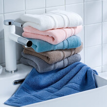 洁丽雅（Grace）毛巾家纺 纯棉缎档毛巾加厚长绒棉洗脸巾面巾两条装 粉+兰 120g/条 76*35cm