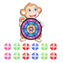 儿童玩具布制飞镖粘粘球男孩女孩投掷飞镖盘黏黏球类玩具亲子室内户外玩具球 大象沾沾球 小猴子标靶+12球+钩子