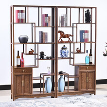 慢象红木家具非洲鸡翅木（学名：非洲崖豆木）博古架实木中式古典置物收纳储物展示架客厅隔断玄关陈列架书架 一对 长240*宽30*高198cm