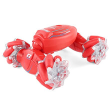 大型四驱攀爬越野车遥控车双面走形特技儿童玩具遥控汽车电动男孩礼物玩具车赛车玩具摇杆操作 炫酷灯光特技版-红色