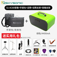 Skysonic天音吉他音箱套装S1-AC60 可充电便携户外木吉他弹唱音响 绿色(4400MA)+实用礼包+话筒+麦架+音箱支