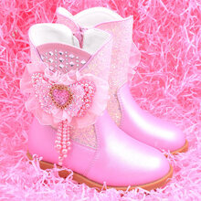 小孩子小朋友女童靴子4儿童加绒保暖公主靴5小女孩中筒短靴6洋气棉鞋秋冬季7岁新品 粉色945-1 26码数/内长17cm