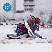 361度童鞋男女童儿童棉鞋加厚加绒保暖冬季冬款中大童大棉运动鞋秋冬款高帮皮面防水休闲鞋G 本白/大学红 39