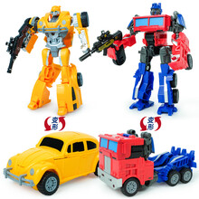 变形合体机器人金刚迷你玩具机甲变形昆虫甲虫大黄蜂战队男孩拼装 蓝色加黄色双变汽车机器人礼盒装