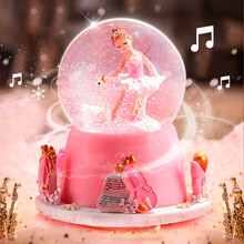 绿之爱水晶球音乐盒8儿童玩具女童7-14岁11玩具女孩6-10小女孩生日礼物12 声控款】外旋转自动飘雪音乐盒【送礼袋】 粉色水晶球