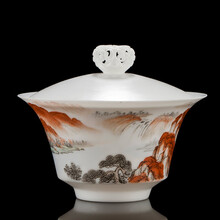 古垚（guyao）/许瑞卿手工德化白瓷盖碗薄胎玉瓷三才茶碗景德镇手绘/枫林款 枫林一