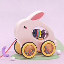 益趣童年惯性车学步玩具爬行拖拉1-3岁宝宝学走路拉车婴儿幼儿手拉绳拉线玩具车拉绳玩具车 强推-大眼萌兔