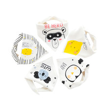 Banjvall 婴儿口水巾【5条装】纯棉宝宝围嘴儿童吃饭双层棉防水三角巾新生儿防吐奶围兜按扣口水兜 柠檬企鹅（5条装）