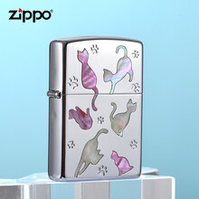 Zippo煤油防风打火机 美国进口之宝贝壳镶嵌打火机 贝壳猫咪