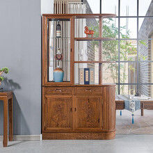 艺铭天下红木家具非洲鸡翅木（学名：非洲崖豆木）实木博古架酒柜客厅隔断柜玄关柜红酒摆放展示柜收纳柜屏风 单个酒柜  长115*宽35*高198cm