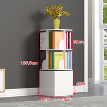 旋转360度书柜移动书架收纳学生书架经济大容量带储物柜带轮 暖白 两层 带柜-不带轮