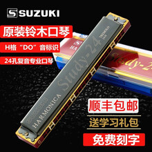 日本suzuki铃木24孔复音口琴C调高级成人儿童初学者教学入门自学男女专业演奏乐器 复音C调【黑色】+初学推荐+【全套赠品】