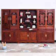 DFJXW F红木家具缅甸花梨（学名：大果紫檀）书房书柜书橱实木书架中式多宝阁三件套 三件套