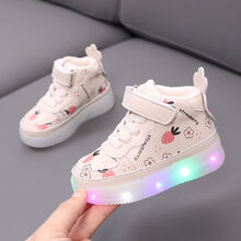 儿童棉鞋高帮宝宝亮灯潮鞋1-3岁男女童加绒运动鞋秋冬二棉休闲鞋2 米色 21