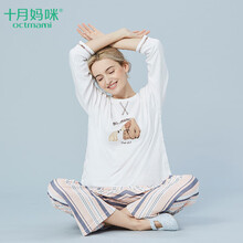 十月妈咪octmami 孕妇新款家居服纯棉套装春夏月子服棉质孕妇印花可孕产妇家居服/哺乳装 本白印花 L