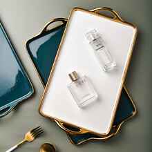 SUCCO欧式高档陶瓷托盘长方形茶盘家用茶杯水杯沥水盘饰品收纳盘办公室茶几杯子托盘 墨绿大金边陶瓷托盘