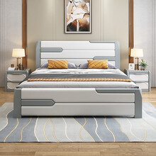 慕飞床 现代简约实木床 1.8米轻奢双人大床 1.5m新中式高箱储物婚床 单床 1800*2000框架结构