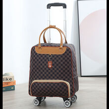 可登机万向轮拉杆箱女行李包短途旅游轻便手提可背万向轮拉杆包袋 方块格子【PU皮】 大号【四轮】