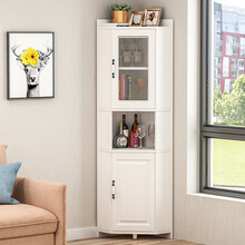 角柜  客厅 墙角柜   转角柜墙角柜拐角三角柜酒柜现代简约置物架客厅餐厅玻璃橱柜靠墙 上下门暖白45*45*150 组装