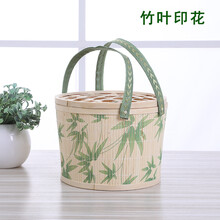 竹编竹篮子杨梅大闸蟹手提篮茶叶中秋节月饼礼盒鸡蛋特产竹蓝包装 3斤  竹叶  印花