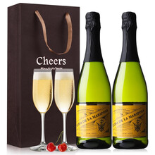 超市	【配2香槟杯】西班牙原瓶进口路易丝起泡酒葡萄酒气泡酒果酒甜酒红酒商务宴请婚礼用酒 双支礼袋装2*750ml