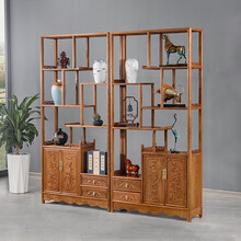 慢象红木家具非洲鸡翅木（学名：非洲崖豆木）博古架实木客厅隔断柜中式置物架古董架子茶叶架柜多宝阁展示架 一对 长196*宽30*高198cm