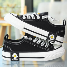 卜丁儿童帆布鞋女童布鞋2021新款夏季薄款男童鞋子韩系女孩板鞋潮大童鞋女 黑色 31码内长20/适合脚长19.5cm