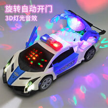 羽凡鸟 灯光音乐变形儿童玩具小汽车跳舞特技电动警车旋转万向男孩生日礼物 万向旋转变形警车