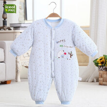 尹珂儿 初生婴儿连体衣冬装纯棉新生儿棉衣套装6-12个月宝宝衣服连帽子婴幼儿服饰春秋加厚包脚衣 蓝色小刺猬连体衣 59码(0-3个月)