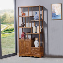 慢象红木家具非洲鸡翅木（学名：非洲崖豆木）博古架实木客厅隔断柜中式置物架古董架子茶叶架柜多宝阁展示架 单个 长86*宽26*高186 cm